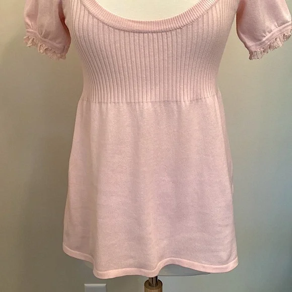 Boston Proper Baby Pink Ribbed Knit Short Sleeve Scoop Neck Chic Top Size Small - Picture 3 of 10